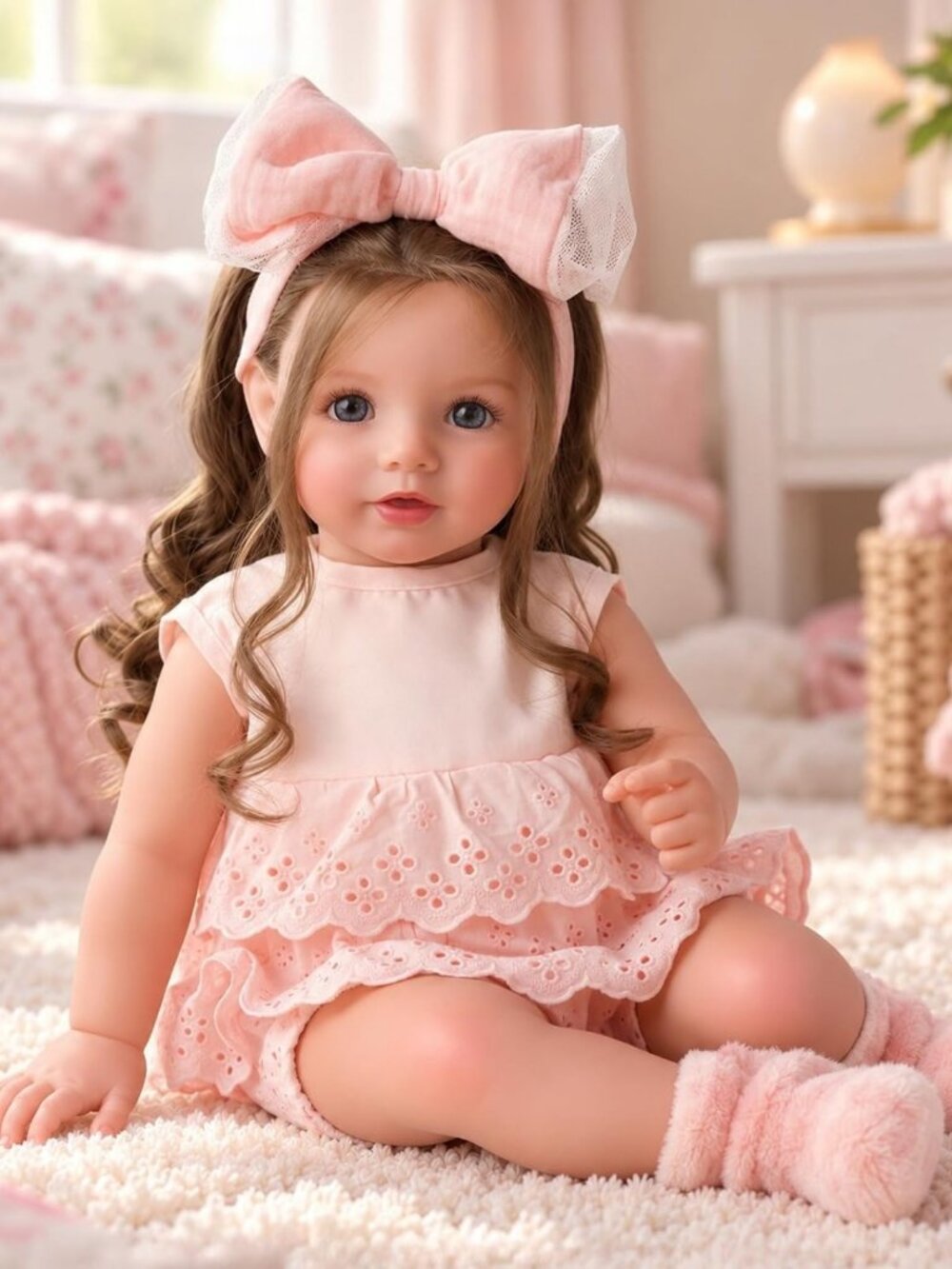 Lifelike 20" Reborn Baby Doll with Long Brown Hair - Realistic & Adorable Gift